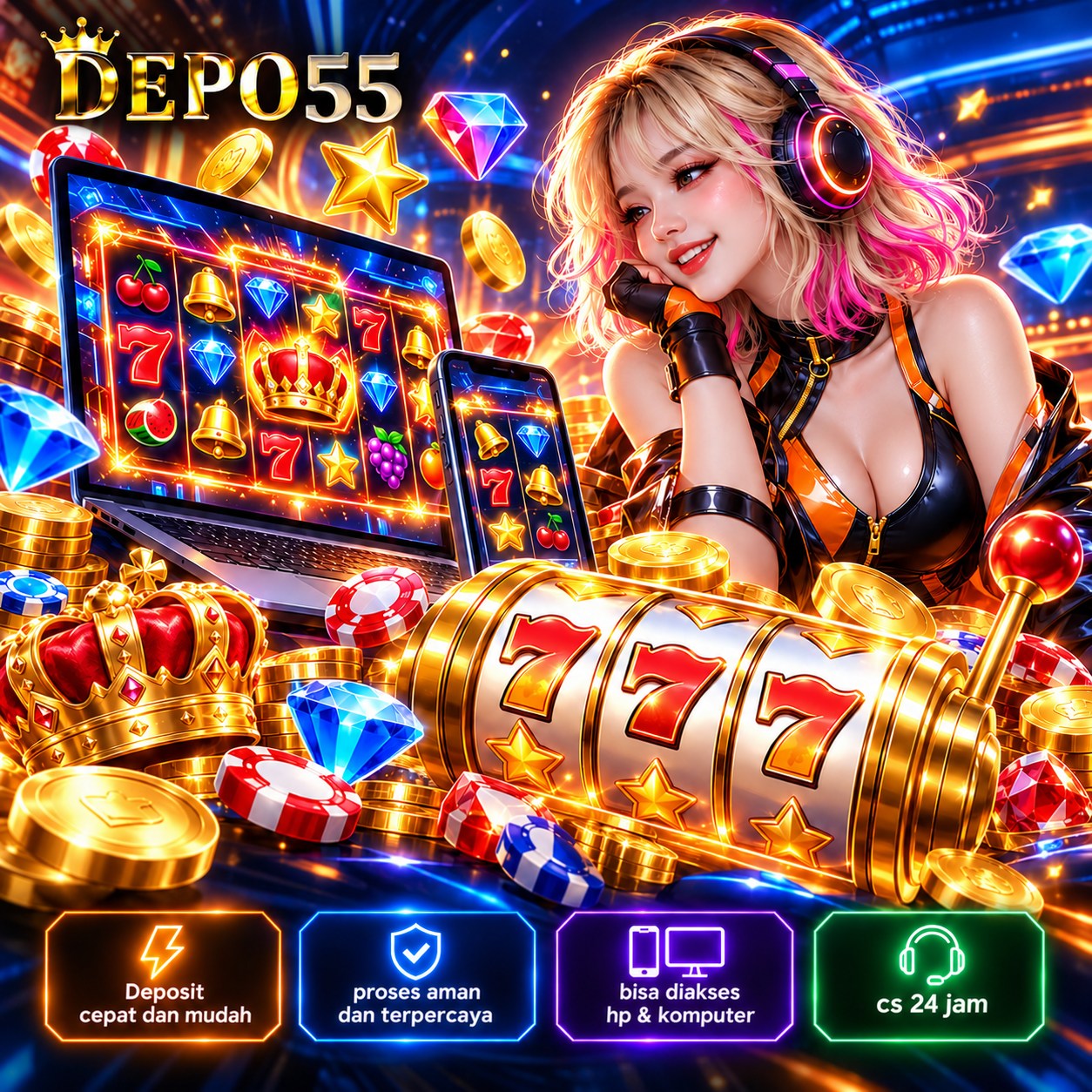 Banner DEPO55: event bertema scatter hitam dan naga emas