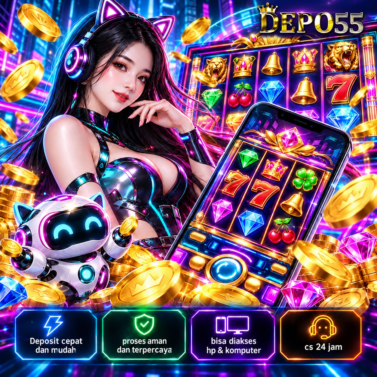 Banner DEPO55: event bertema scatter hitam dan naga merah